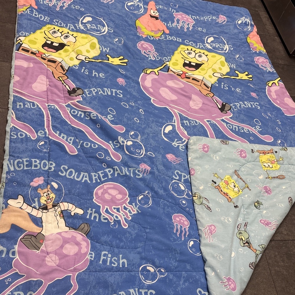 VTG Y2K SpongeBob SquarePants 2000's Sandy Comforter Squidward Patrick Jellyfish